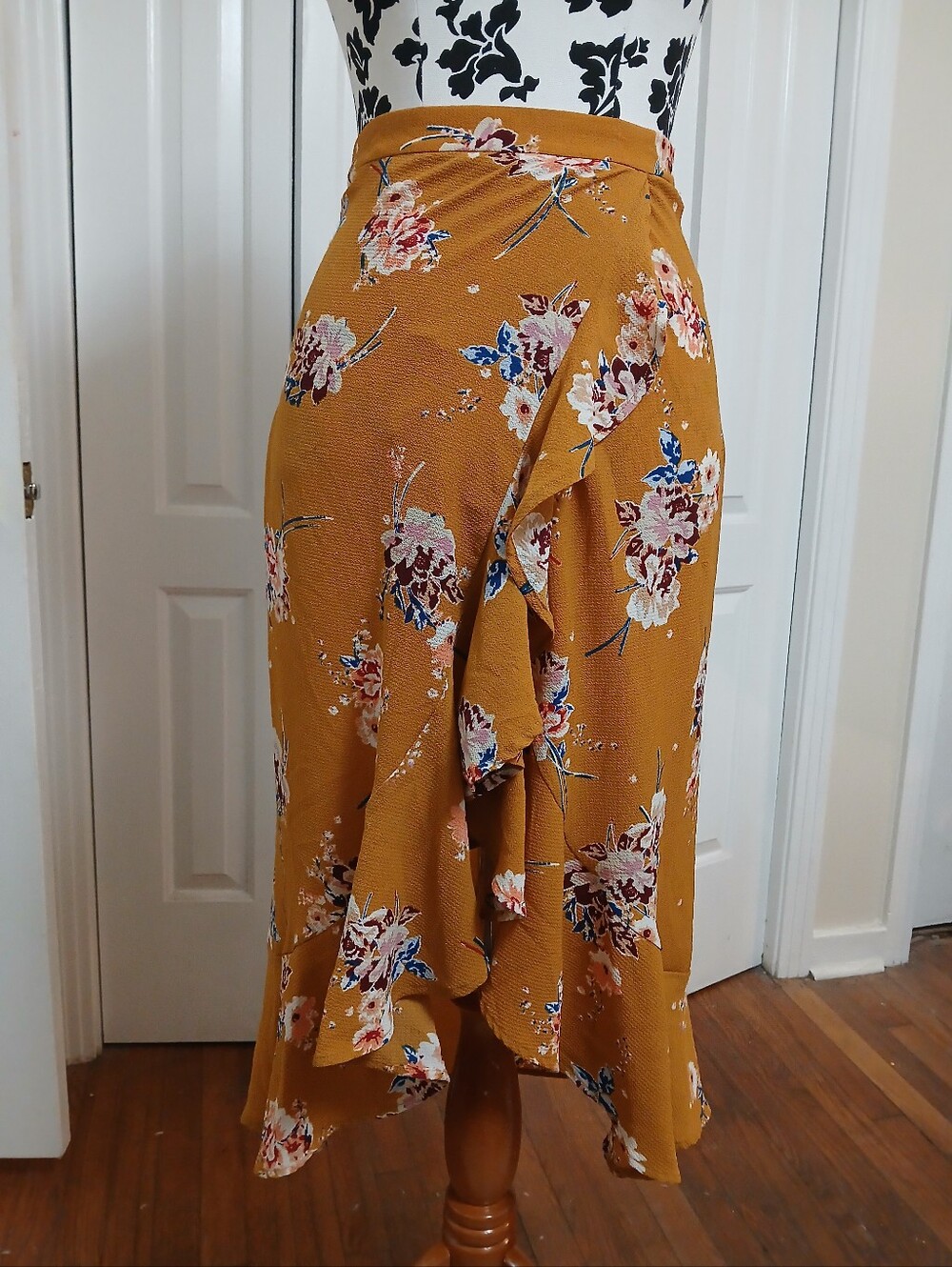 iris Mustard Floral Ruffle Midi Skirt - Picture 3 of 10